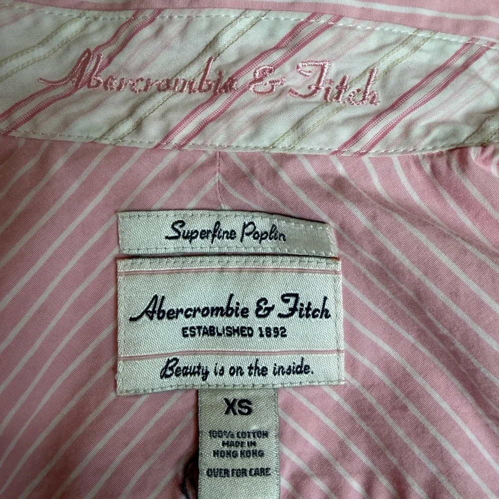 Abercrombie and Fitch AF Superfine Poplin Y2K Button Up Pink White Long Sleeve - Picture 2 of 9